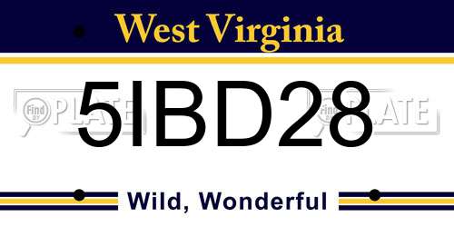5IBD28 West Virginia License Plate