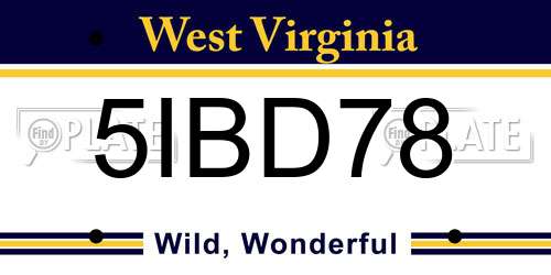 5IBD78 West Virginia License Plate