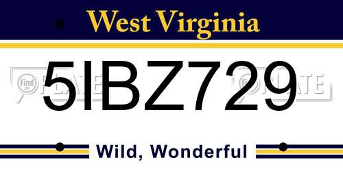 5IBZ729 West Virginia License Plate