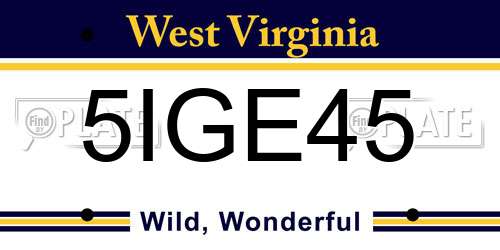 5IGE45 West Virginia License Plate