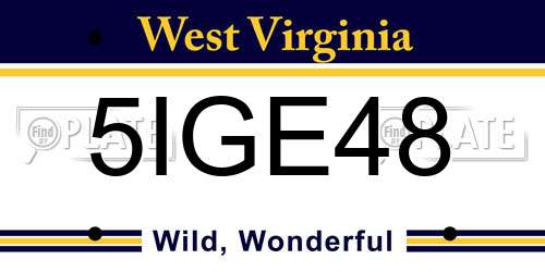 5IGE48 West Virginia License Plate