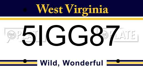 5IGG87 West Virginia License Plate