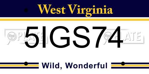 5IGS74 West Virginia License Plate