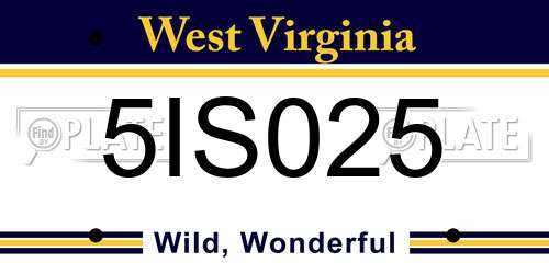5IS025 West Virginia License Plate