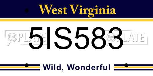 5IS583 West Virginia License Plate