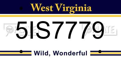 5IS7779 West Virginia License Plate