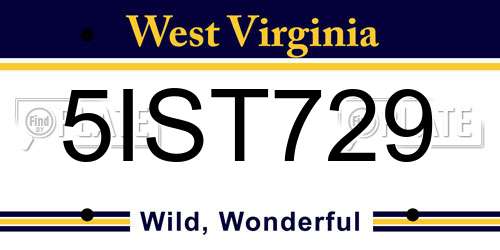 5IST729 West Virginia License Plate