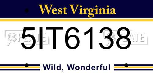 5IT6138 West Virginia License Plate