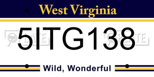 5ITG138 West Virginia License Plate