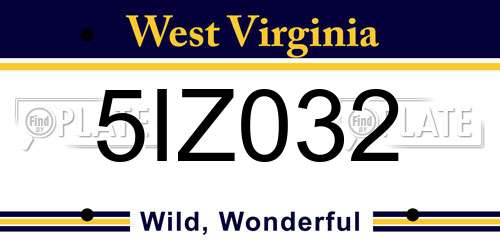 5IZ032 West Virginia License Plate