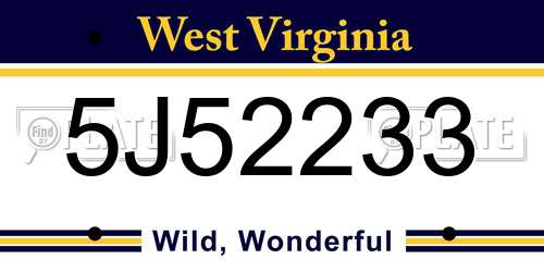 5J52233 West Virginia License Plate