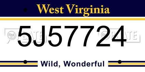5J57724 West Virginia License Plate