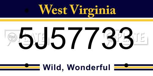 5J57733 West Virginia License Plate