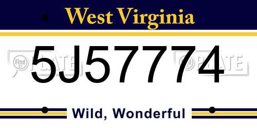 5J57774 West Virginia License Plate