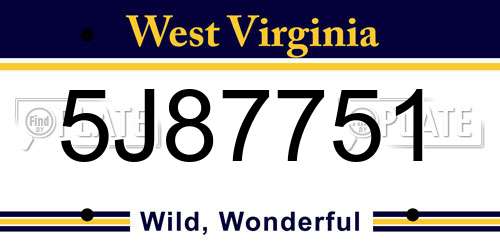 5J87751 West Virginia License Plate