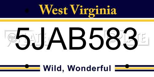 5JAB583 West Virginia License Plate
