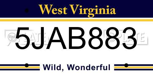 5JAB883 West Virginia License Plate