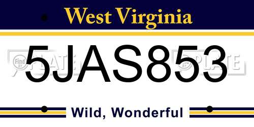 5JAS853 West Virginia License Plate