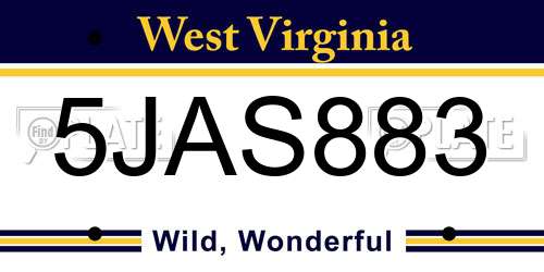 5JAS883 West Virginia License Plate