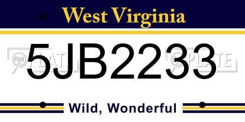 5JB2233 West Virginia License Plate
