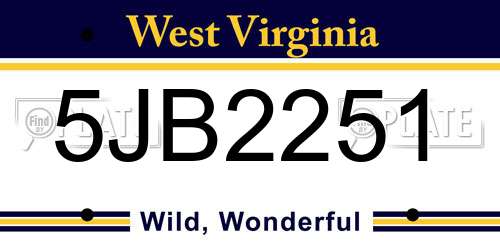 5JB2251 West Virginia License Plate