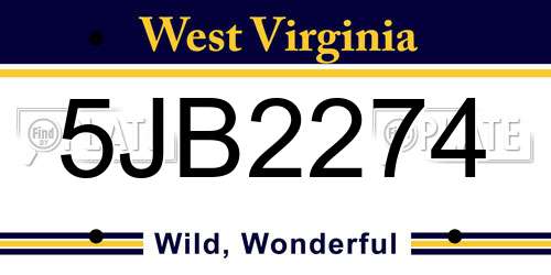 5JB2274 West Virginia License Plate