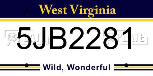5JB2281 West Virginia License Plate