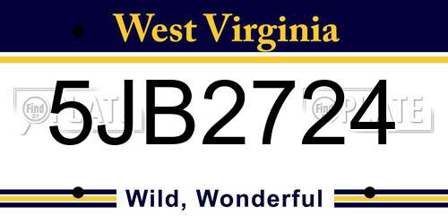 5JB2724 West Virginia License Plate