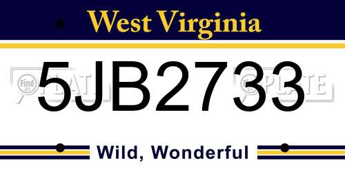 5JB2733 West Virginia License Plate