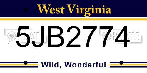 5JB2774 West Virginia License Plate