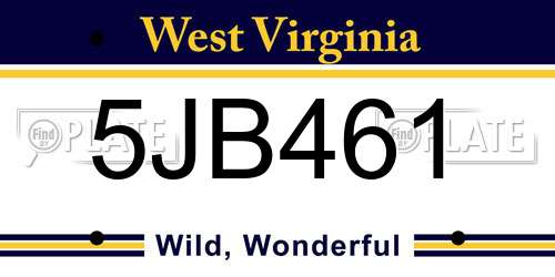 5JB461 West Virginia License Plate