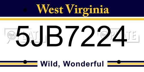 5JB7224 West Virginia License Plate