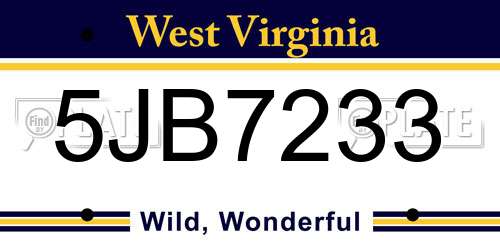 5JB7233 West Virginia License Plate