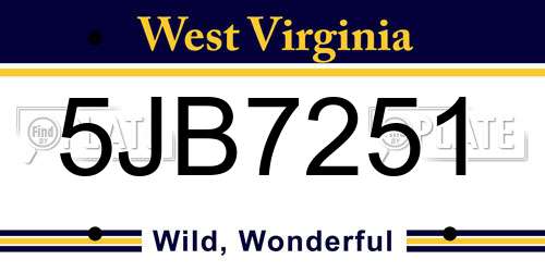 5JB7251 West Virginia License Plate