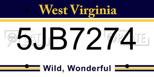 5JB7274 West Virginia License Plate