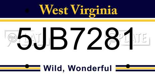 5JB7281 West Virginia License Plate