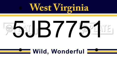 5JB7751 West Virginia License Plate