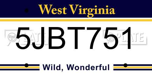 5JBT751 West Virginia License Plate