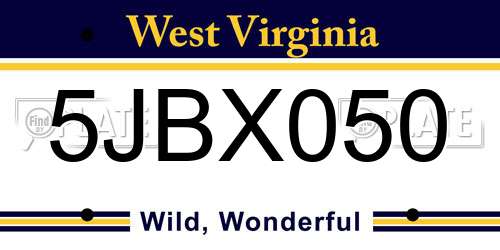 5JBX050 West Virginia License Plate