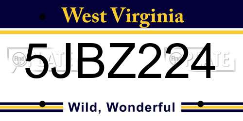 5JBZ224 West Virginia License Plate