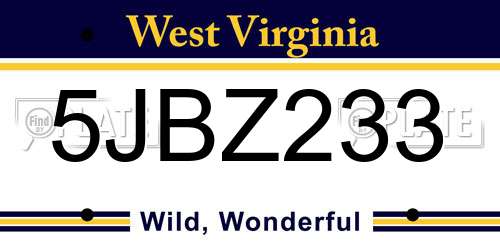 5JBZ233 West Virginia License Plate