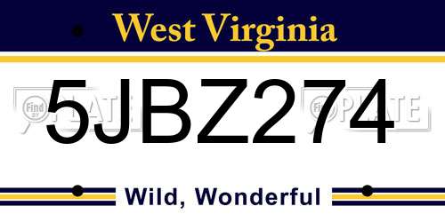 5JBZ274 West Virginia License Plate