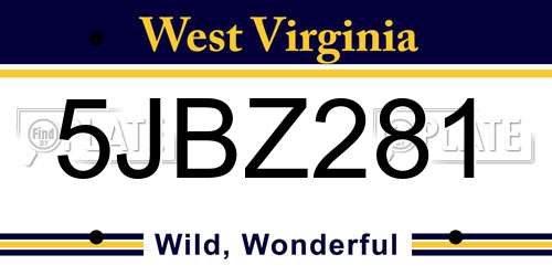 5JBZ281 West Virginia License Plate