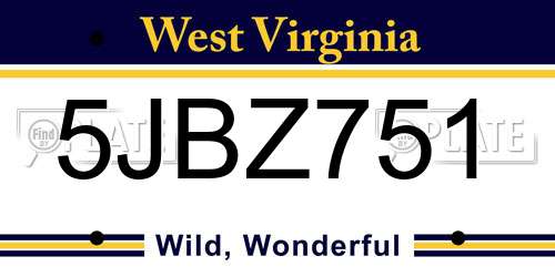 5JBZ751 West Virginia License Plate