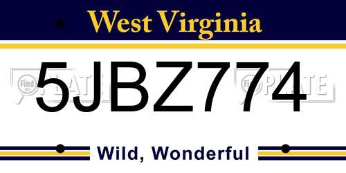 5JBZ774 West Virginia License Plate