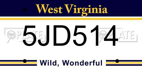 5JD514 West Virginia License Plate