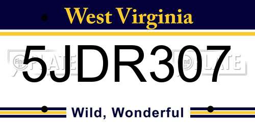 5JDR307 West Virginia License Plate