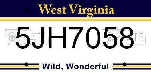 5JH7058 West Virginia License Plate