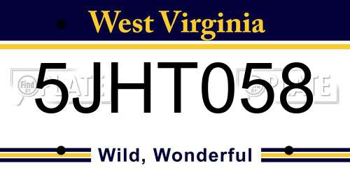 5JHT058 West Virginia License Plate