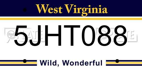 5JHT088 West Virginia License Plate